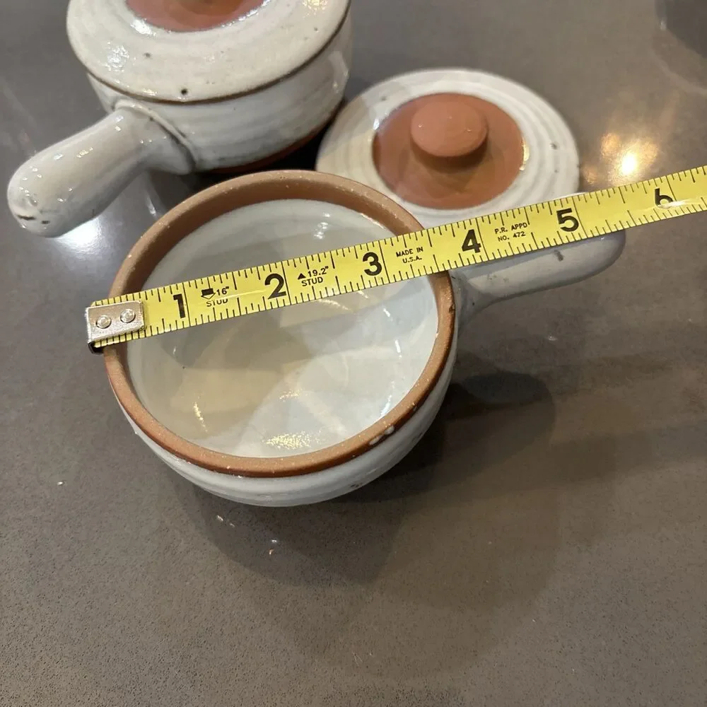 Set 2 Clay Pottery Covered Bean Pot Soup Bowl Crock Glazed Set 2 W Lids